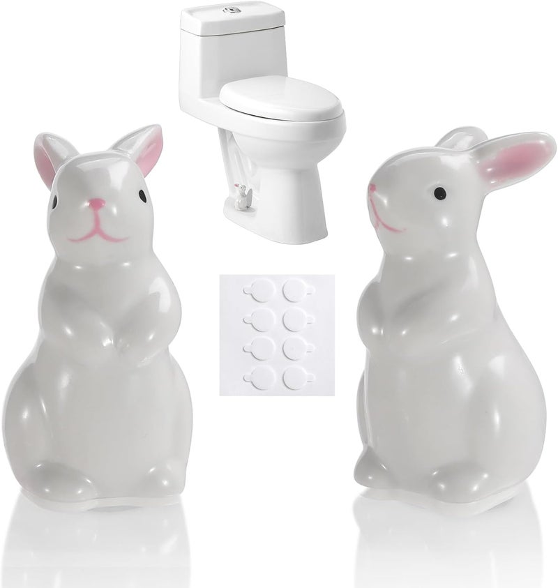 PrtMron Toilet Bolt Caps, Ceramic Toilet Bolt Covers, Toilet Screw Covers Decorative to Prevent Rusting, Hide Unsightly Screws & Enhance Bathroom Aesthetics (Universal Fit, 2 Pack). (White Bunny) - Image 1